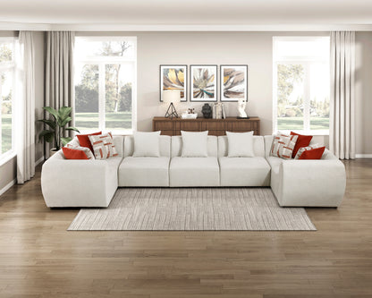 Fenmore Beige Chenille U-Shape Modular Sectional – 196.5" 7-Piece Sofa with 11 Pillows