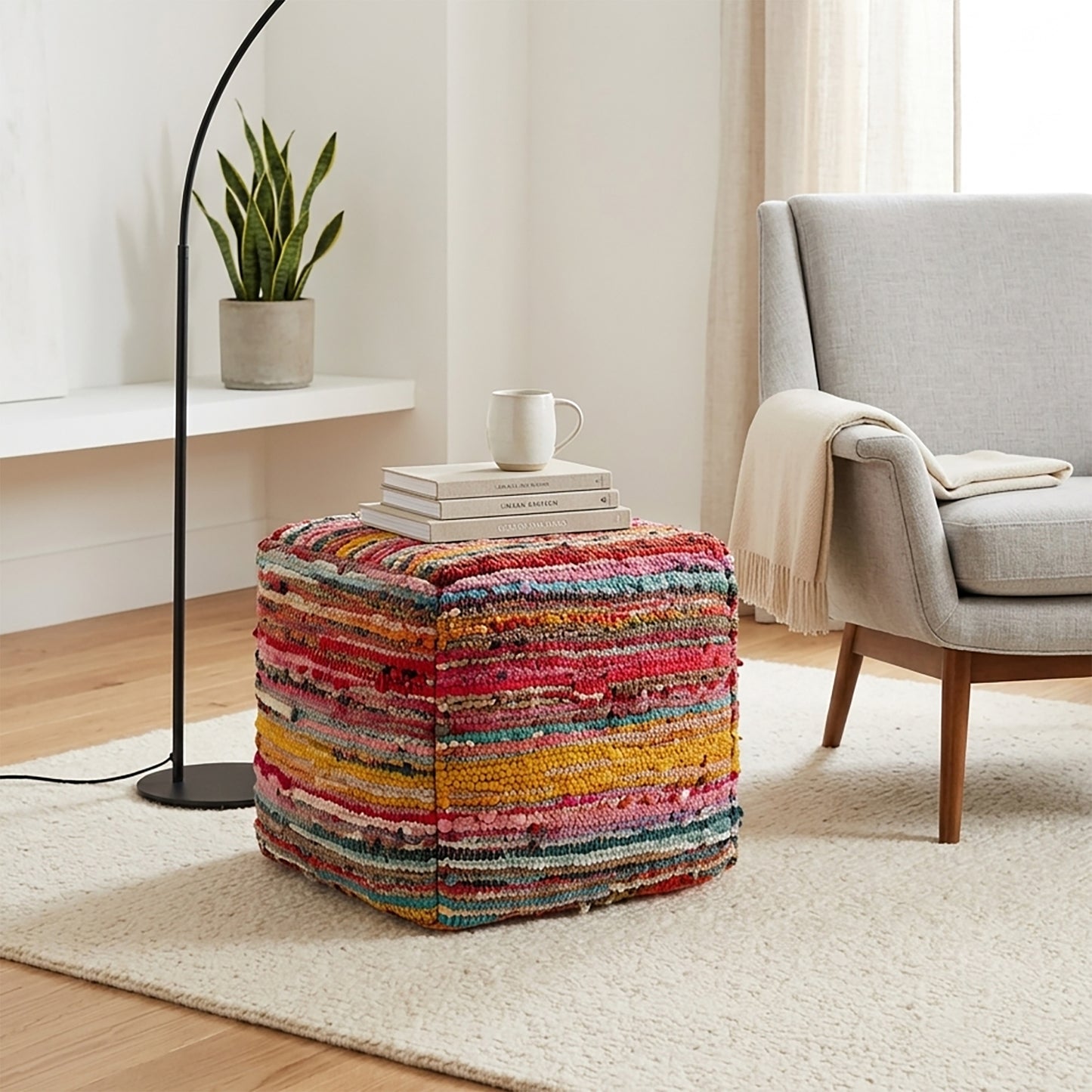 Oleander Chindi Pouf Ottoman – 20" Handmade Boho Floor Cushion