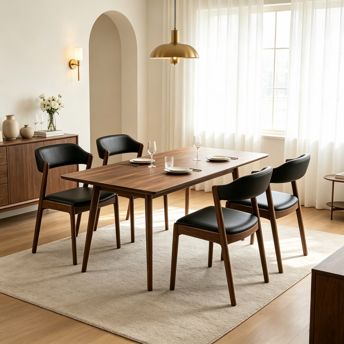 Teodora Dining Set in Enzo Black Faux Leather