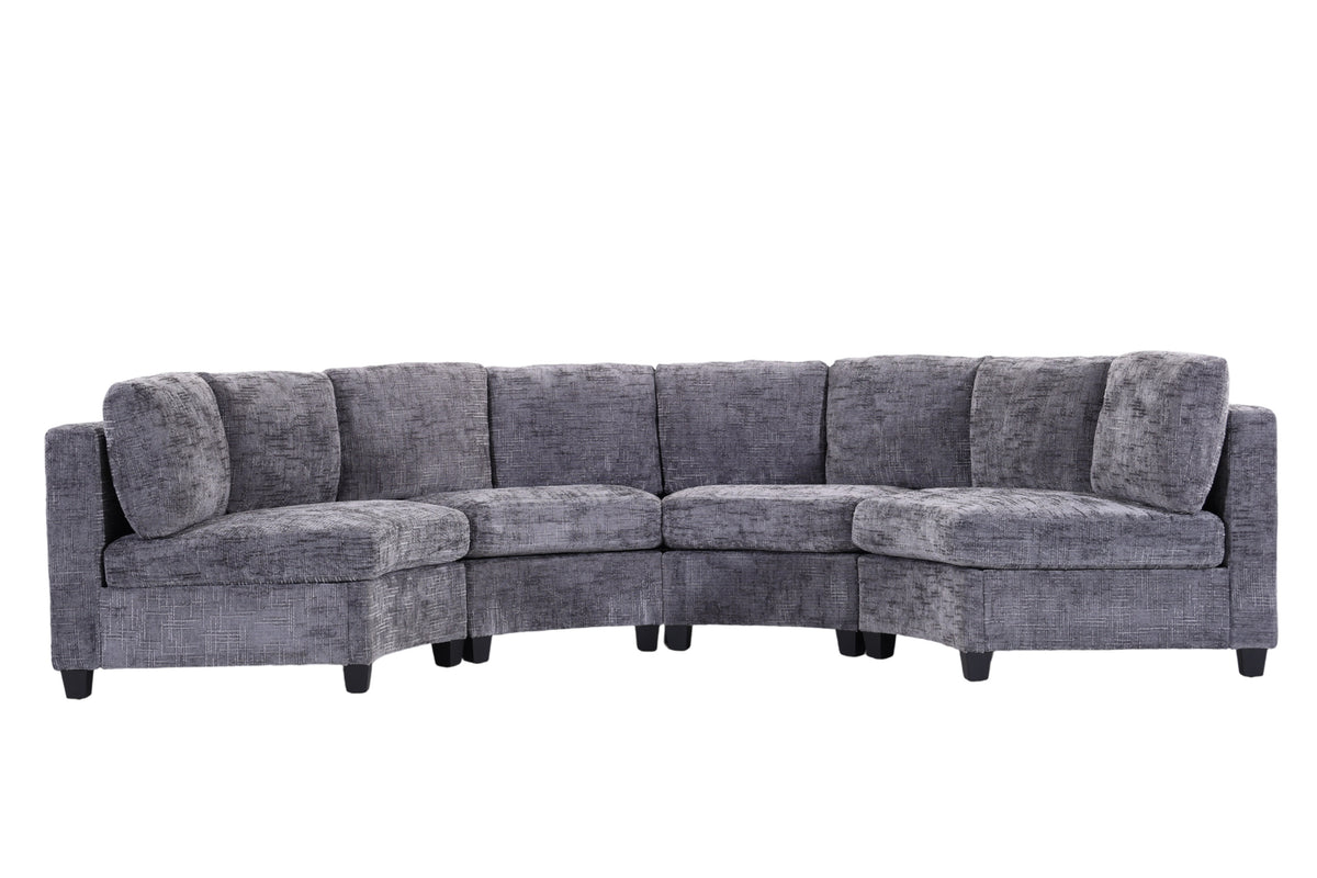 Rosalind Chenille Curved Modular Sectional – 4-Seat Sofa - Dark Gray (12)
