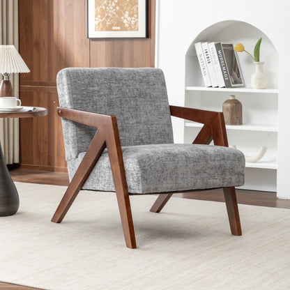 Rainier Light Gray Chenille Accent Chair – 23.6" Mid-Century Modern Wood Frame Armchair