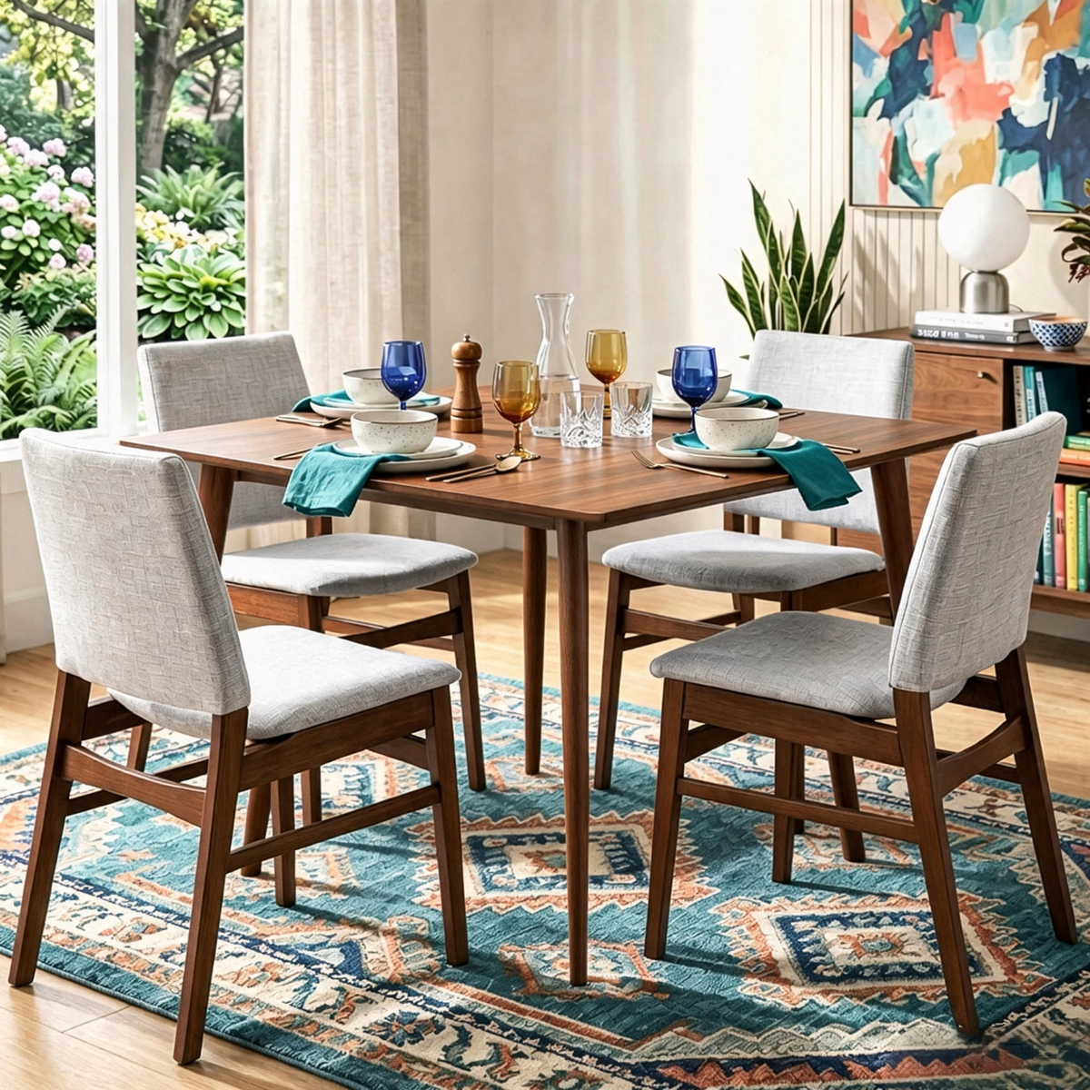 Teodora Dining Set in Gusto Light Gray Fabric