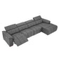 Wall-Hugger Power Reclining Leather Sectional – 4 Seat L-Shape Recliner Sofa with USB (144") in gray fabric with reclined seat.