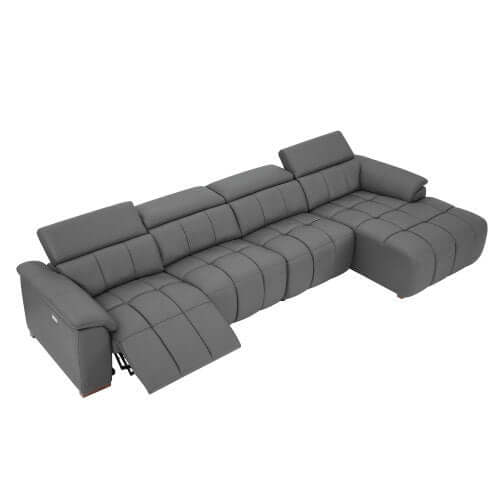 Wall-Hugger Power Reclining Leather Sectional in Dark Gray