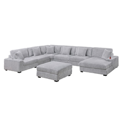 Ravenna Corduroy Modular U-Sectional Sofa – 7-Piece Set with USB & Cup Holder