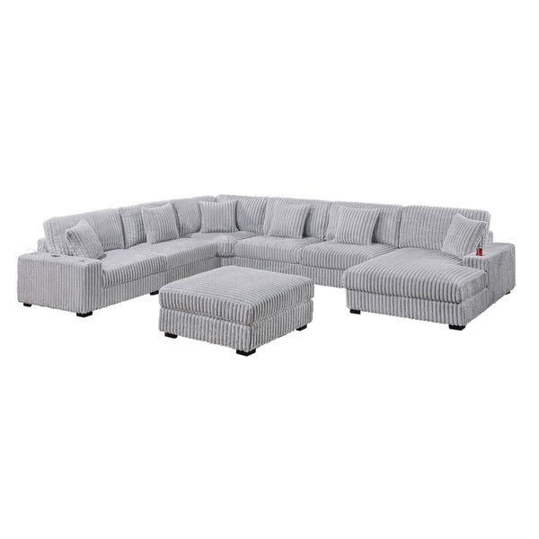 Ravenna Corduroy Modular U-Sectional Sofa – 7-Piece Set with USB & Cup Holder