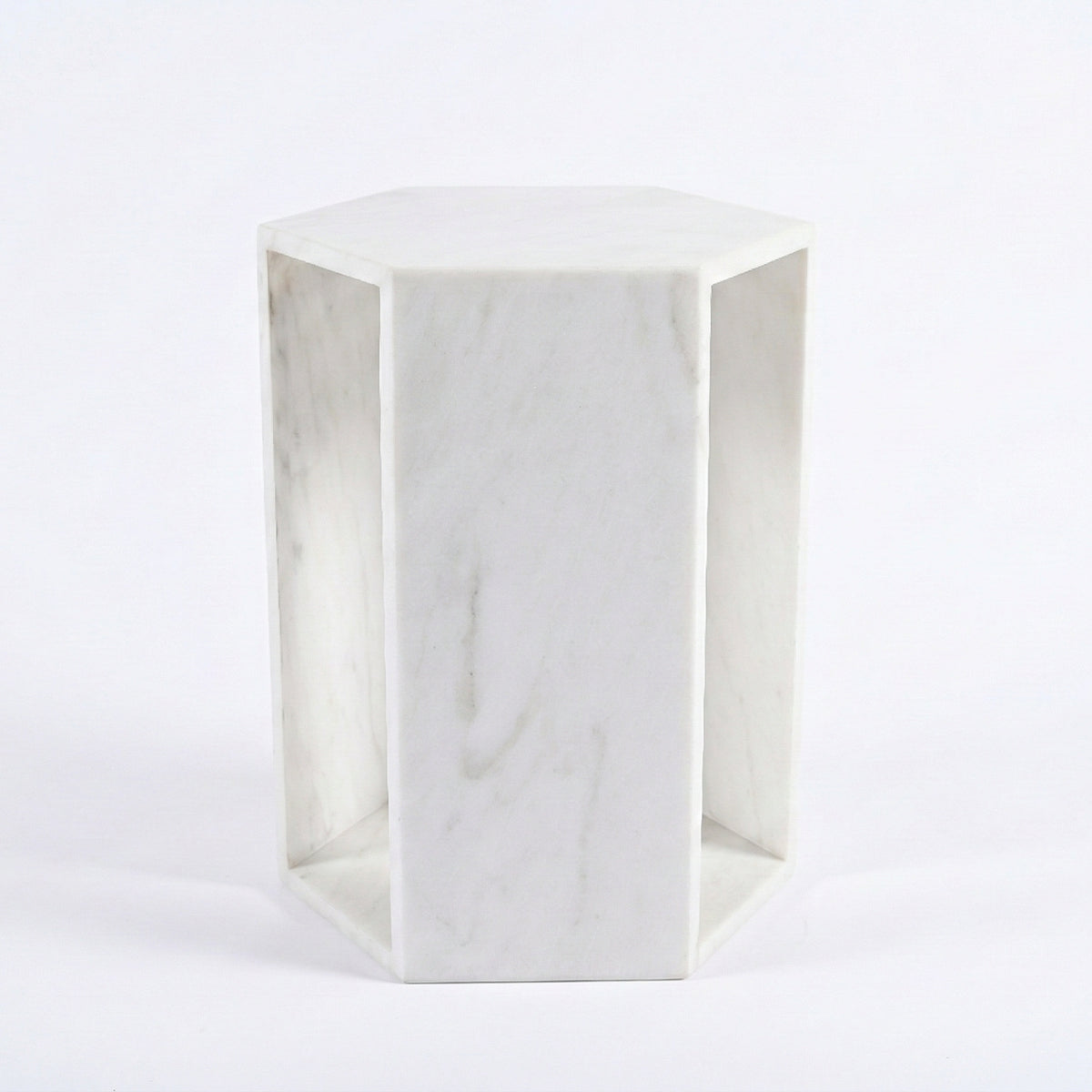 Modern Minimalist Natural White Marble Hexagon Side Table – Honed Matte Finish – 16cm x 40cm / 6.3" x 15.7"