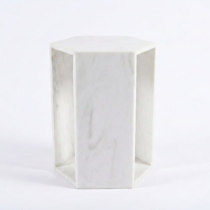 Modern Minimalist Natural White Marble Hexagon Side Table – Honed Matte Finish – 16cm x 40cm / 6.3" x 15.7"
