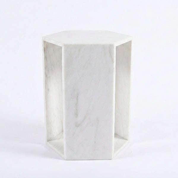 Modern Minimalist Natural White Marble Hexagon Side Table – Honed Matte Finish – 16cm x 40cm / 6.3