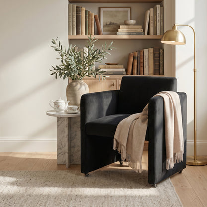 Remington Black Velvet Barrel Dining Chair – 26.4" Modern Upholstered Armchair
