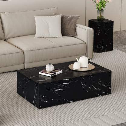 Odessa Black Marble-Texture Coffee Table – 39" Modern Accent Table
