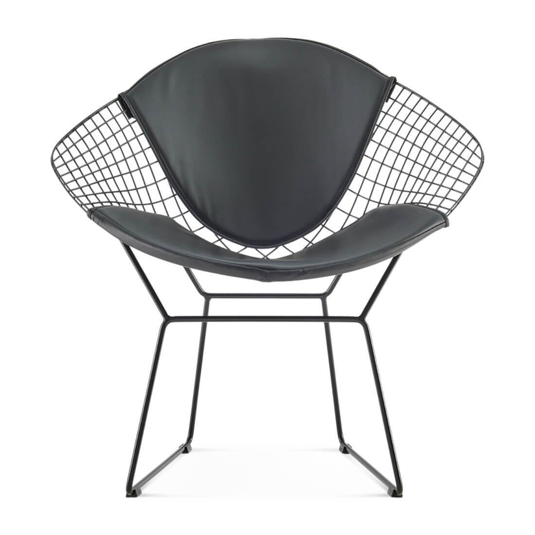 Presley Black Wire Diamond Accent Chair – 33" Welded Frame with Faux Leather Seat