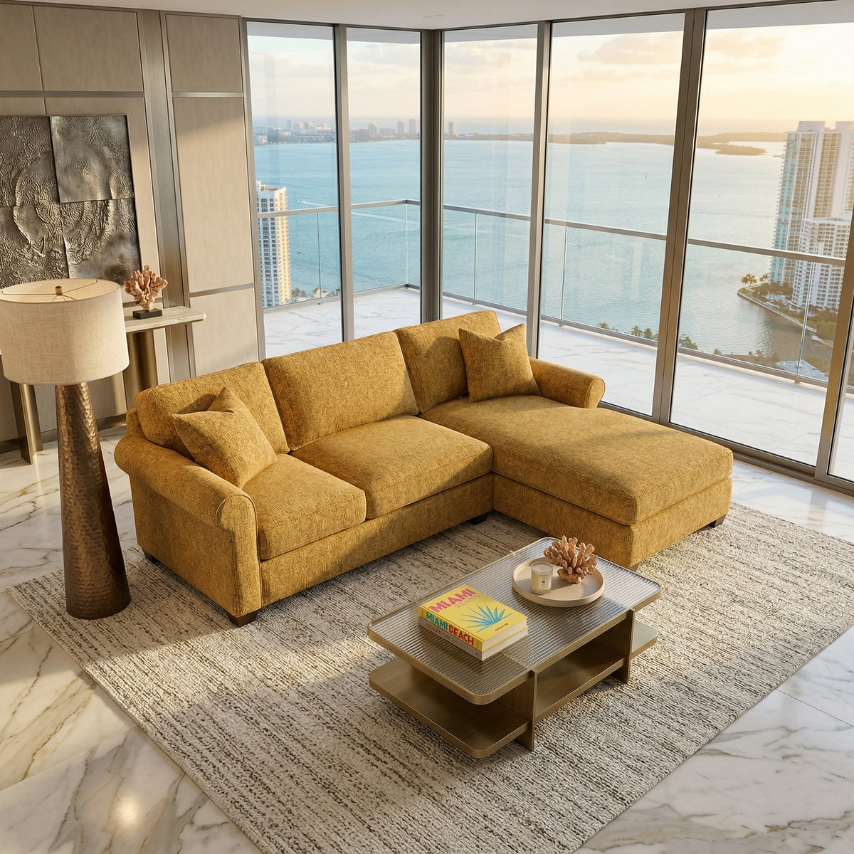 Irlanda Upholstered L-Shaped Sectional – 120" Made-in-USA Sectional Sofa - Hepburn Chai Tea Yellow Fabric (3)