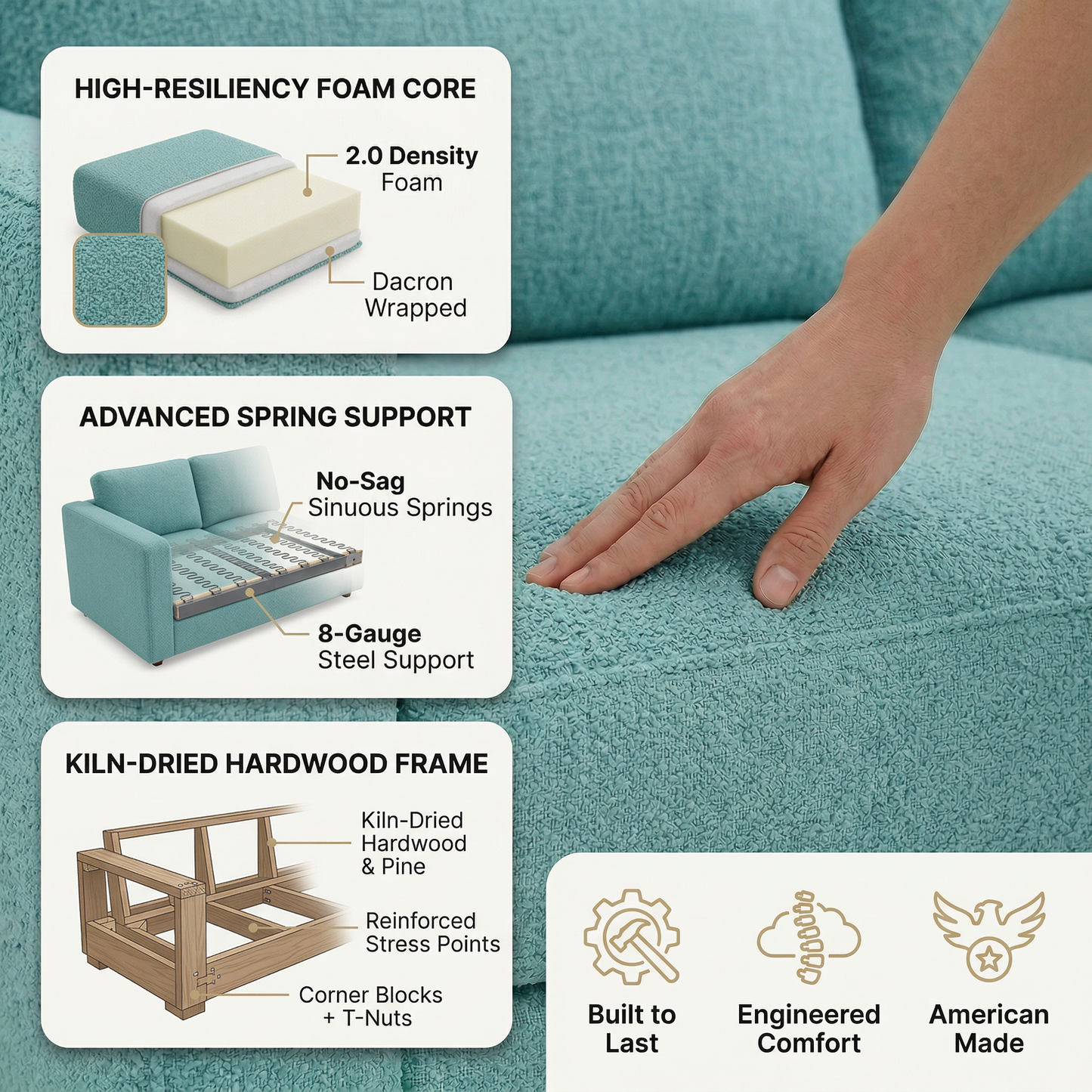 Damon L-Shaped Sectional Sofa – 120" Chaise Sectional in Fabric & Velvet - Hepburn Emerald - Fabric (11)