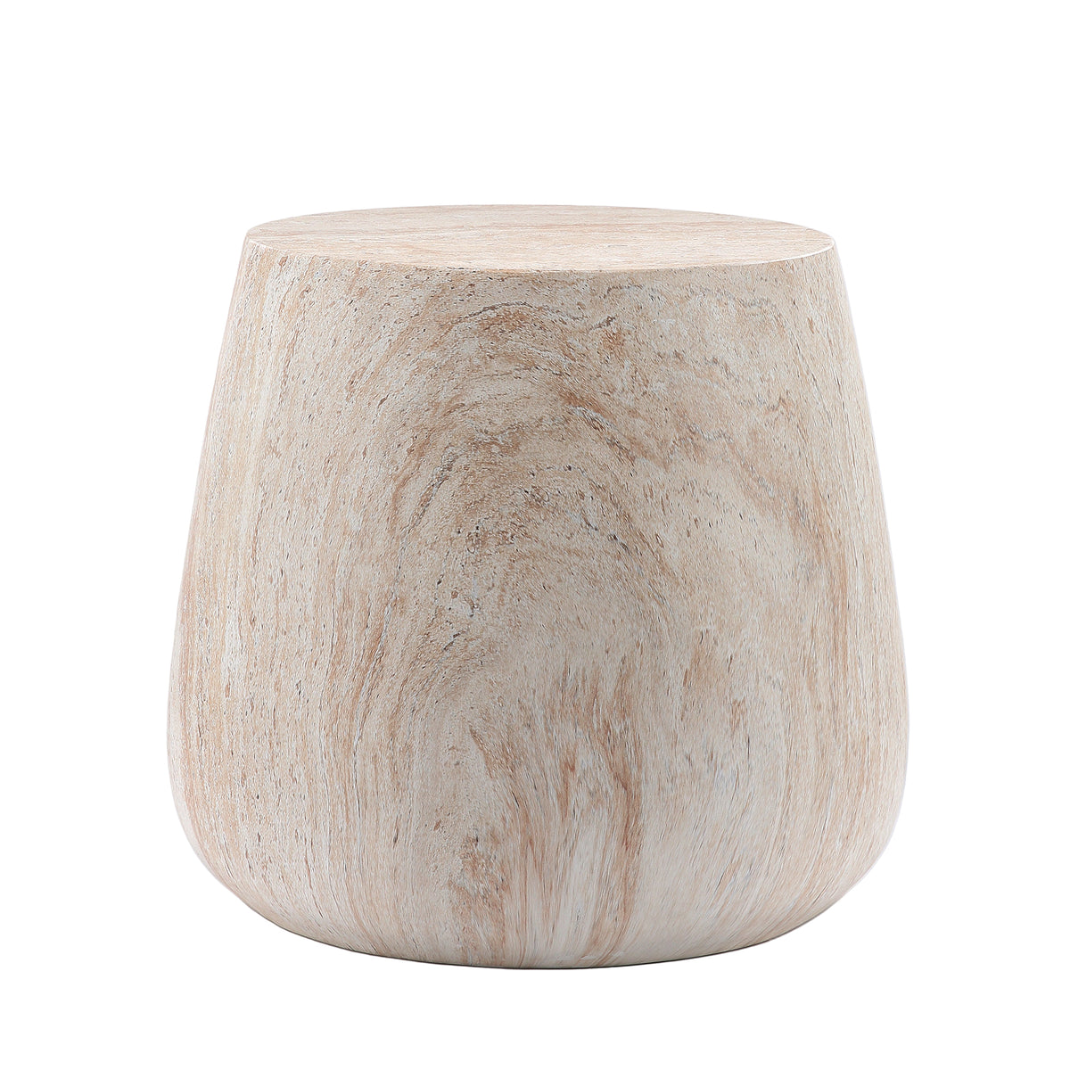 Drum Shaped Accent Coffee Table in Beige & Yellow with Faux Travertine Finish, Magnesium Oxide Construction