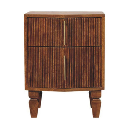 Louvre Winewood Oak Solid Wood Nightstand – 16.5" Fluted 2-Drawer Nightstand