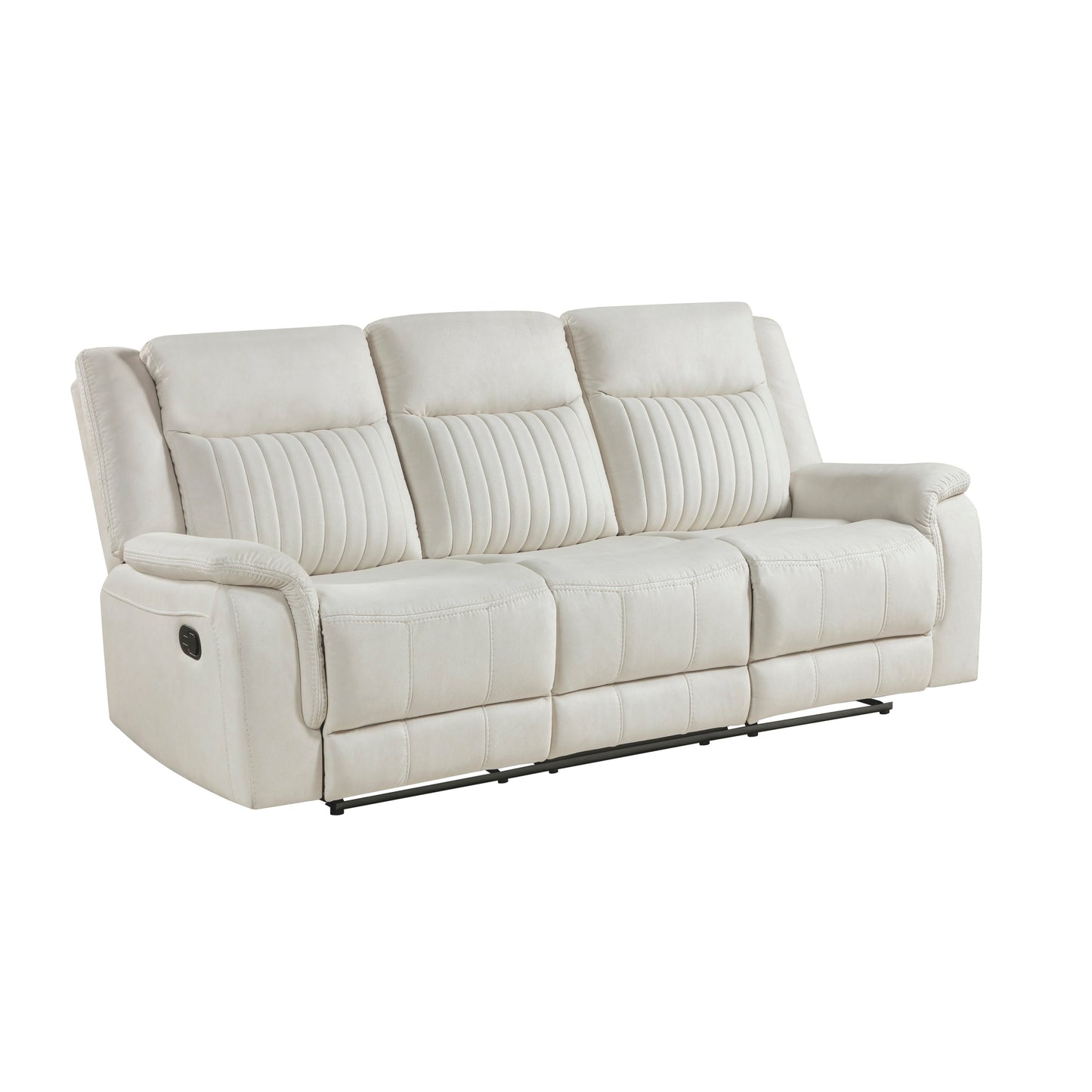 Leighton Beige Microfiber Reclining Sofa – 86" 3-Seat Double Recliner Couch