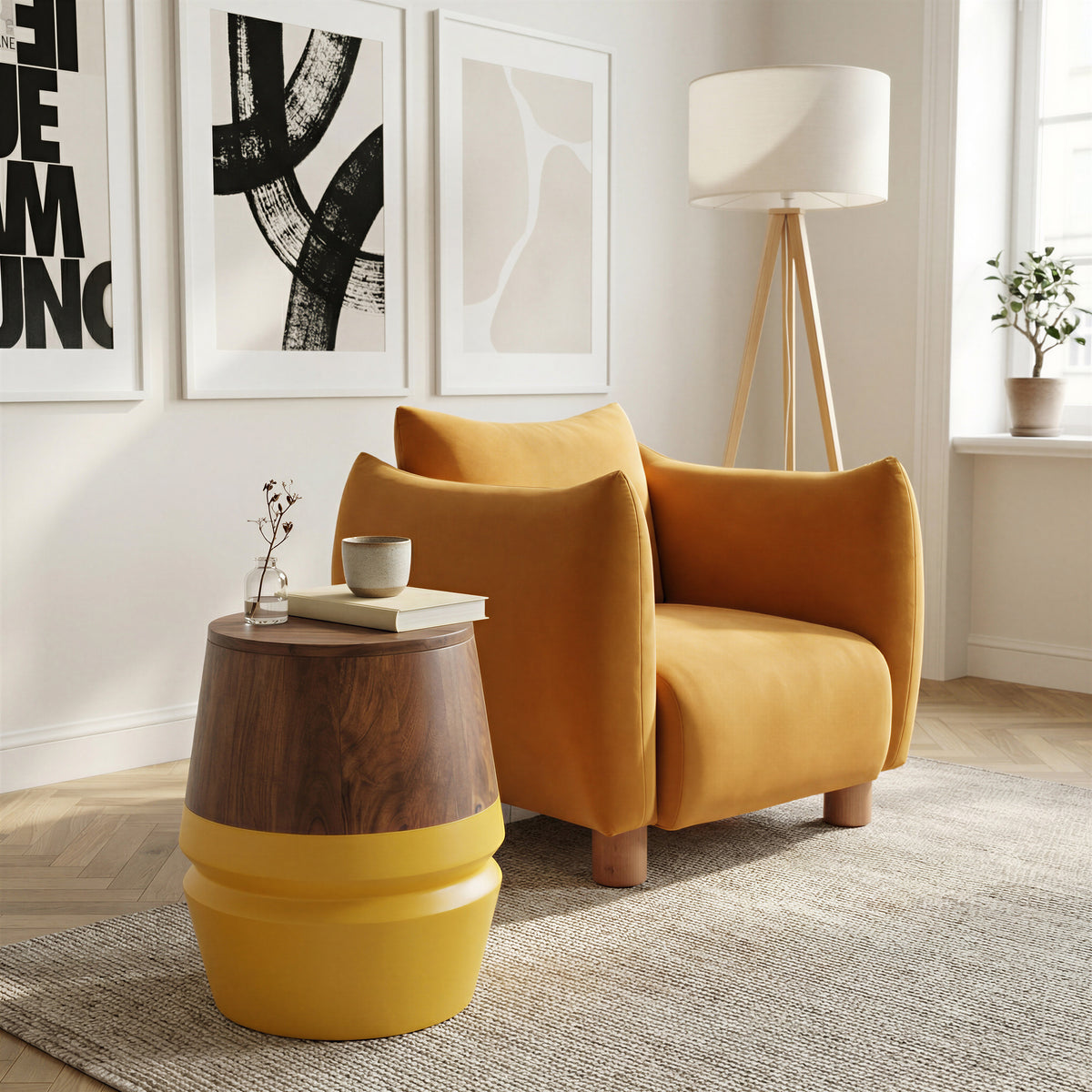 Tornos Side Table in Walnut & Yellow