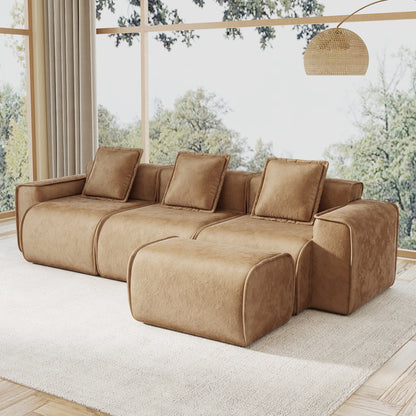 Streamlined Design Modular 3 Seat L Shape Sectional Boneless Sofa with French Edge Piping