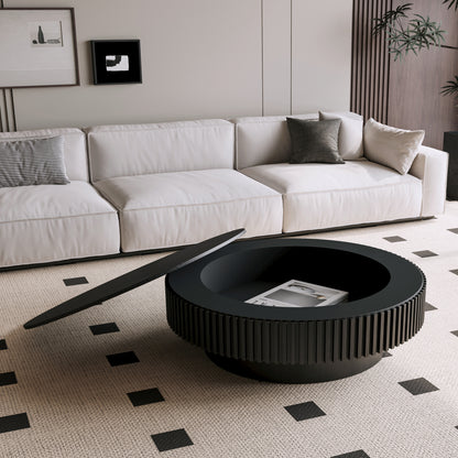 Ysolde Black Solid Wood & MDF Coffee Table – 39.37" Round Coffee Table