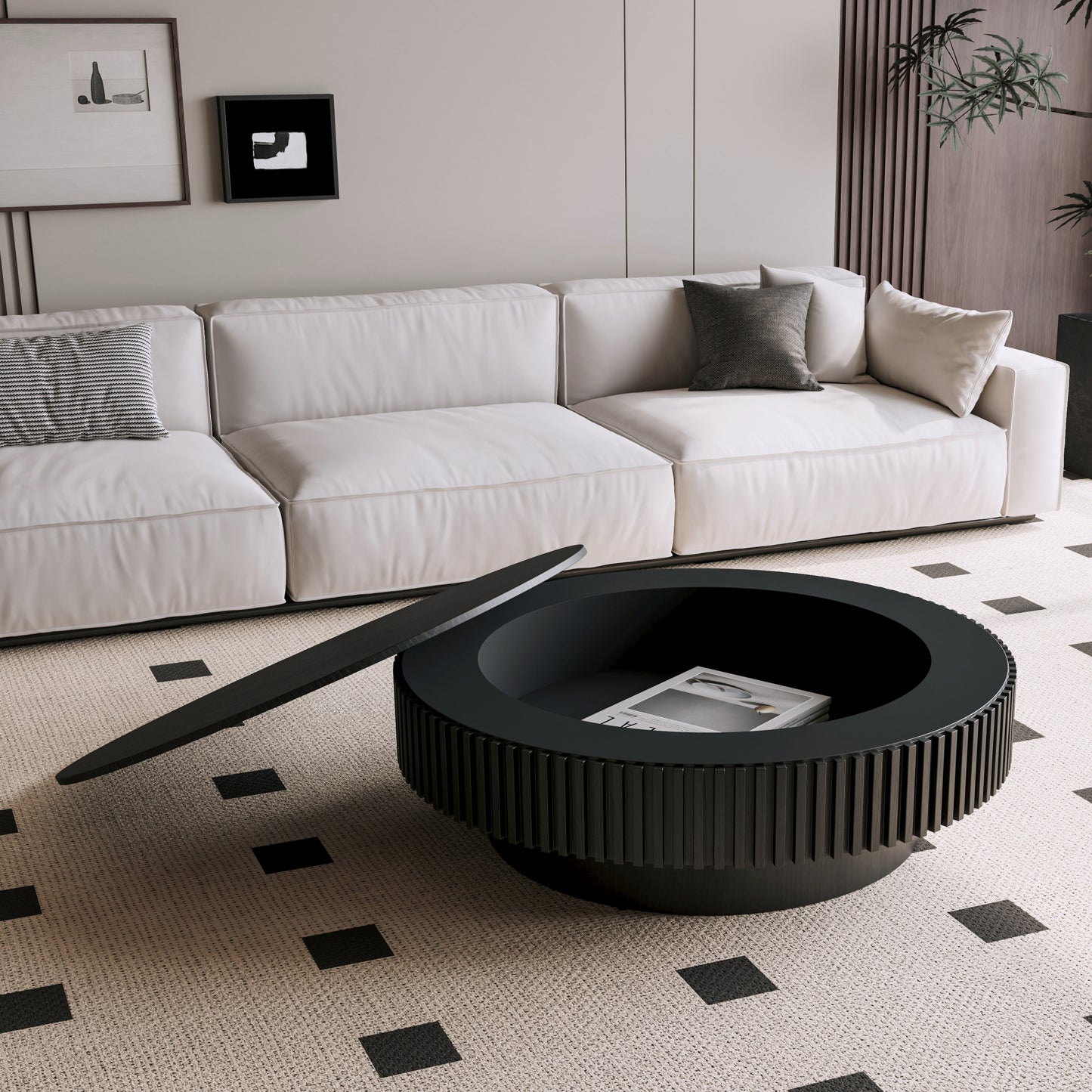 Ysolde Black Solid Wood & MDF Coffee Table – 39.37" Round Coffee Table