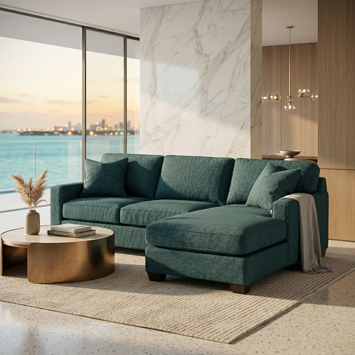 Clifford L-Shaped Sectional Sofa – Made in USA, 9 Fabric Options - Hepburn Teal - Fabric (4)