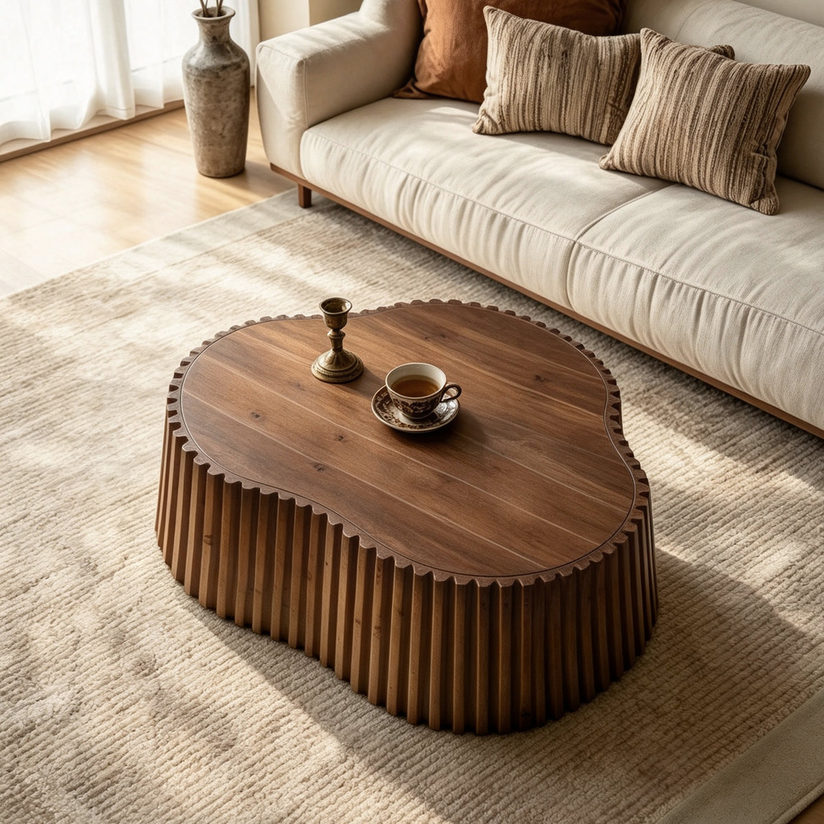 Lisette Scalloped Fluted Wood Coffee Table