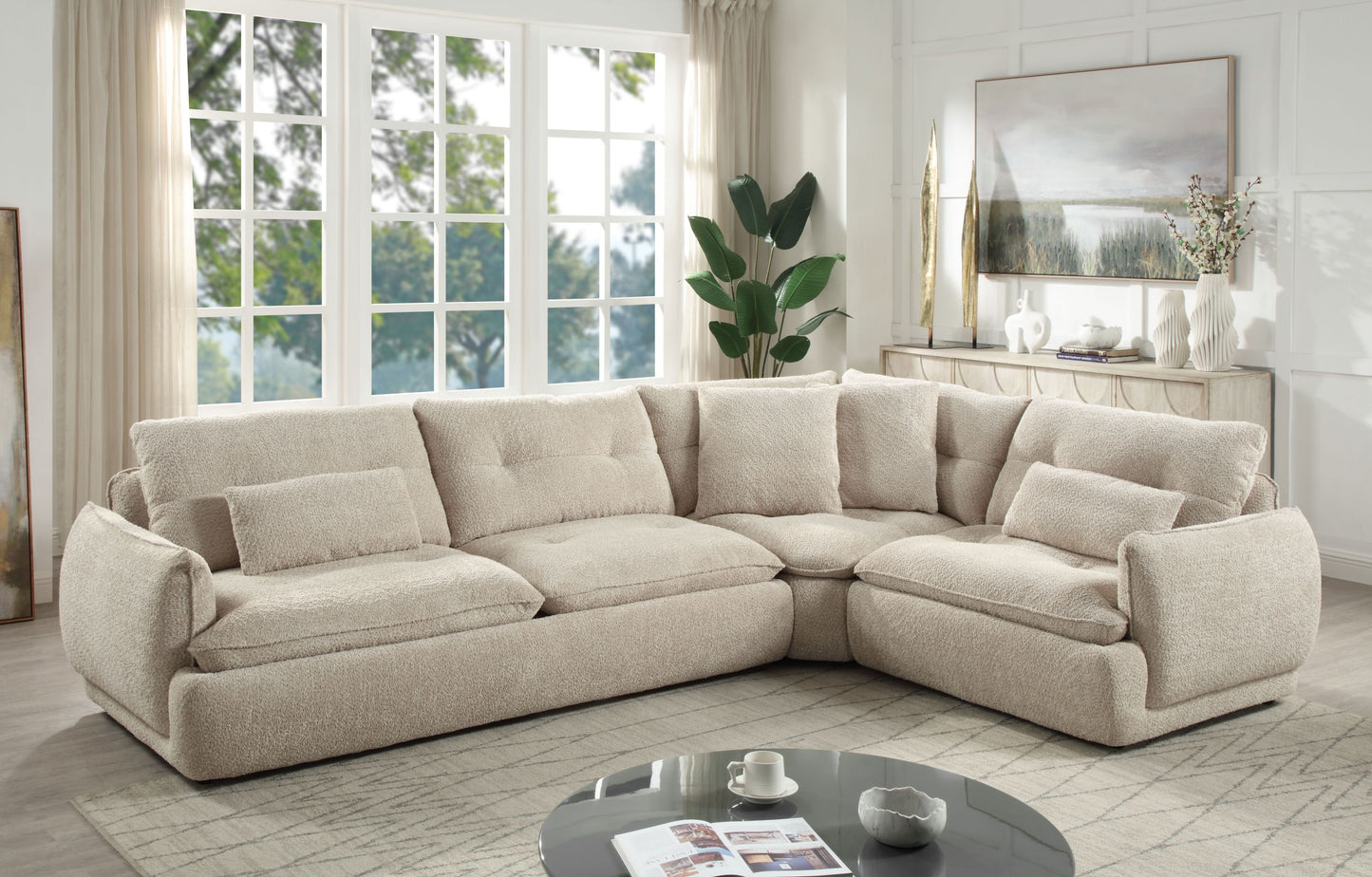 Jonina Beige Chenille Sectional Sofa – 104.5"W Sectional Sofa