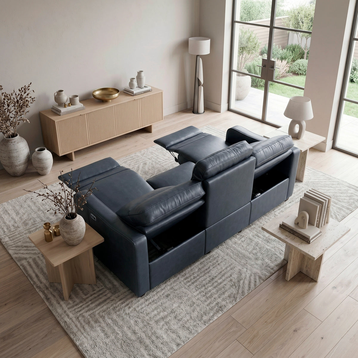 Haddon Navy Faux Leather Power Reclining Sofa