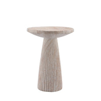 Fluted Pedestal Round Coffee Table in Beige & Yellow with Faux Travertine Finish