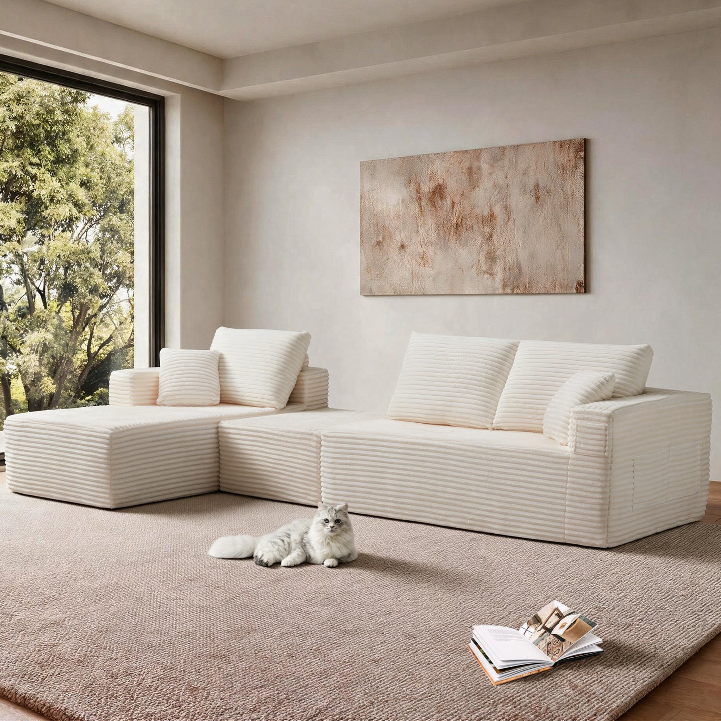 Bradwell Beige Plush Cloud Modular Sectional – 100.4" L-Shaped Sofa with Left-Side Chaise
