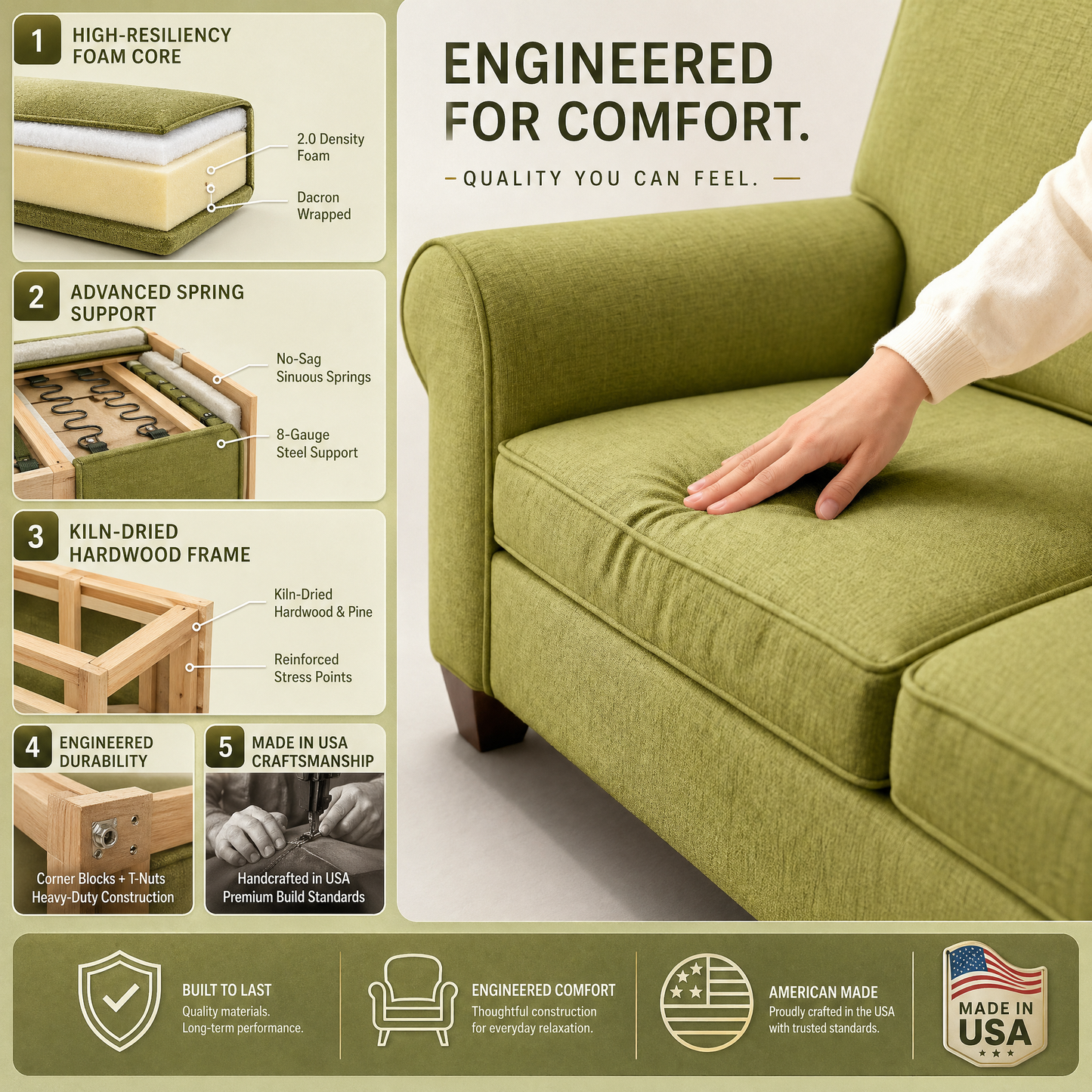 Augusta Sofa – Made in USA, Custom Fabric Options, 83" Classic Design - Notion Appletini - Fabric (12)