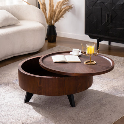Murray Dark Wood Round Storage Coffee Table – 30.7" Mid-Century Flip-Top Coffee Table