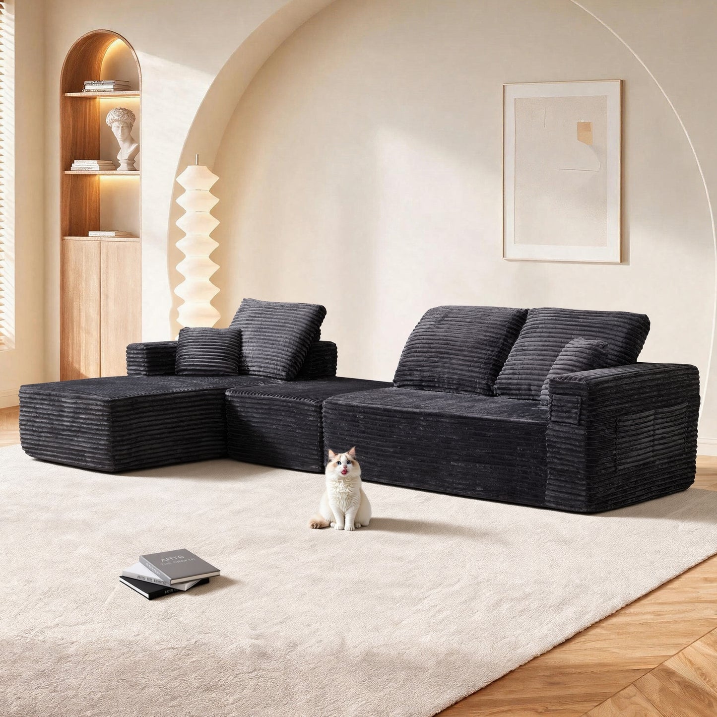 Bradwell Grey Plush Cloud Modular Sectional – 100.4" L-Shaped Sofa with Left-Side Chaise