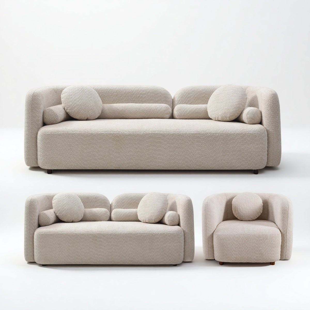 Jarrah Living Room Set in Light Beige, Sofa + Loveseat + 1 Square Chair