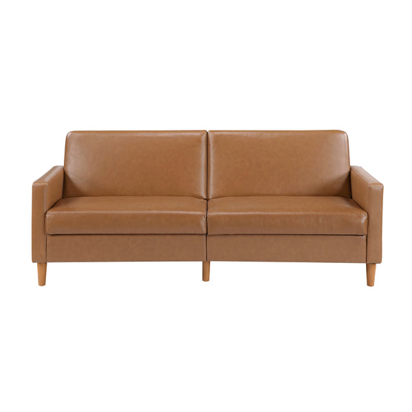 Corbett Camel Faux Leather Sleeper Sofa