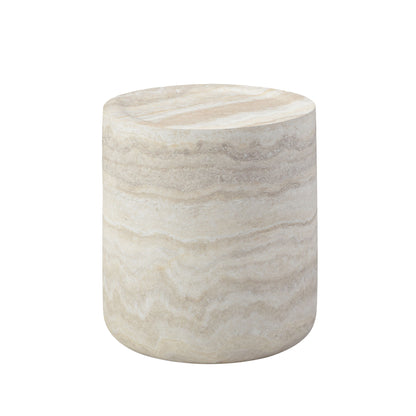 Marisol Beige Fiberglass End Table – 15.74" Round Accent Table