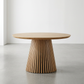 47-Inch Modern Round Dining Table for 4 with natural wood finish and elegant slatted base.
