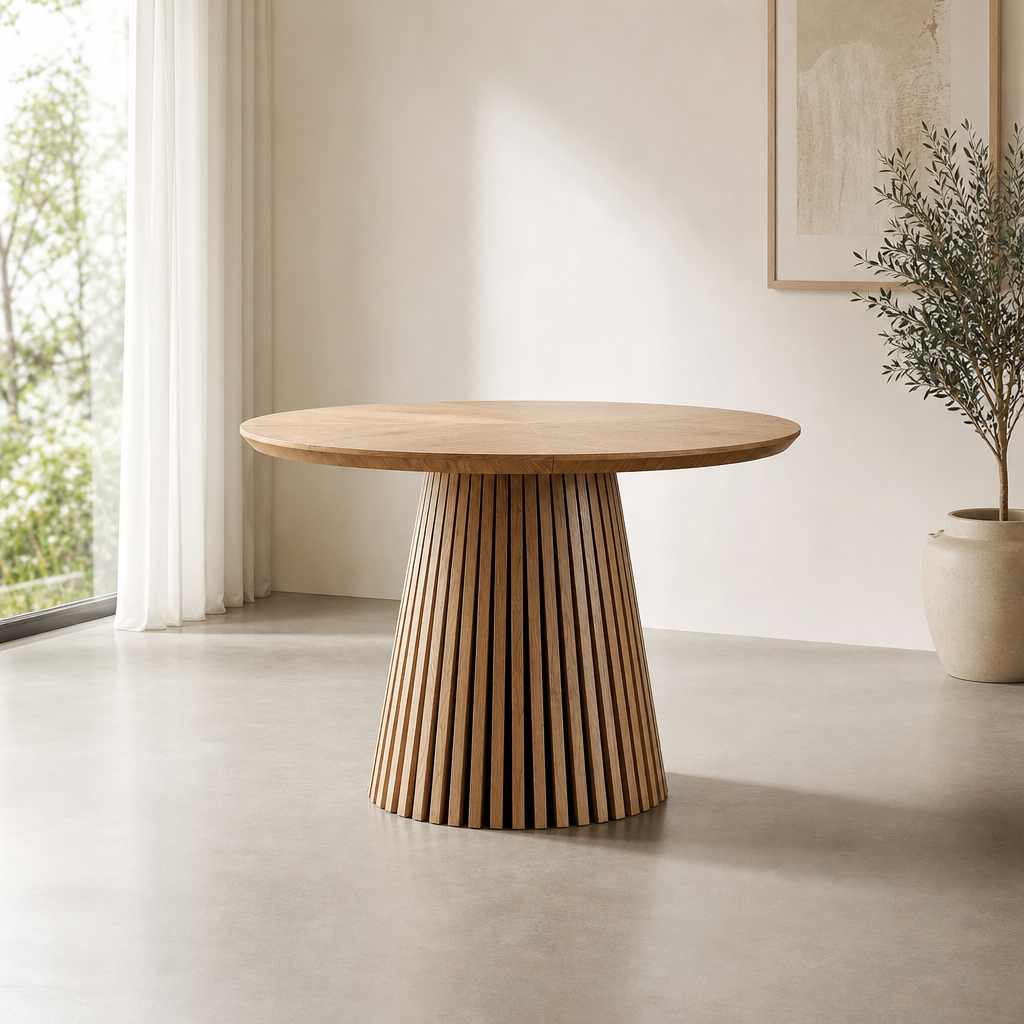 47-Inch Modern Round Dining Table for 4 in a stylish natural wood finish, perfect for everyday dining and small spaces.