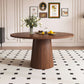 47-Inch Round Walnut Dining Table for 4 – Modern Farmhouse Kitchen Table with Wood Strip Base
