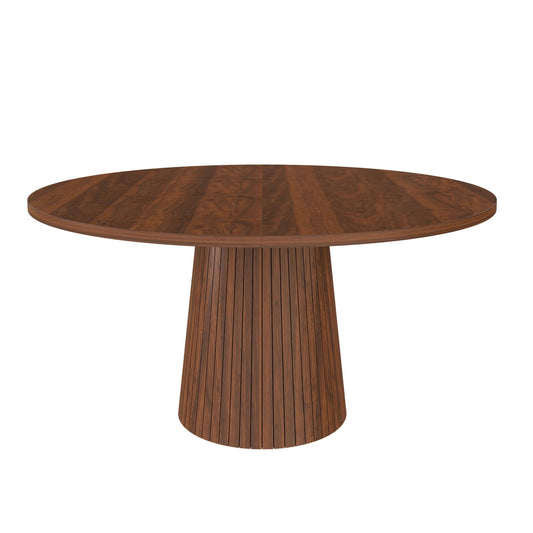47-Inch Round Walnut Dining Table for 4 – Modern Farmhouse Kitchen Table with Wood Strip Base