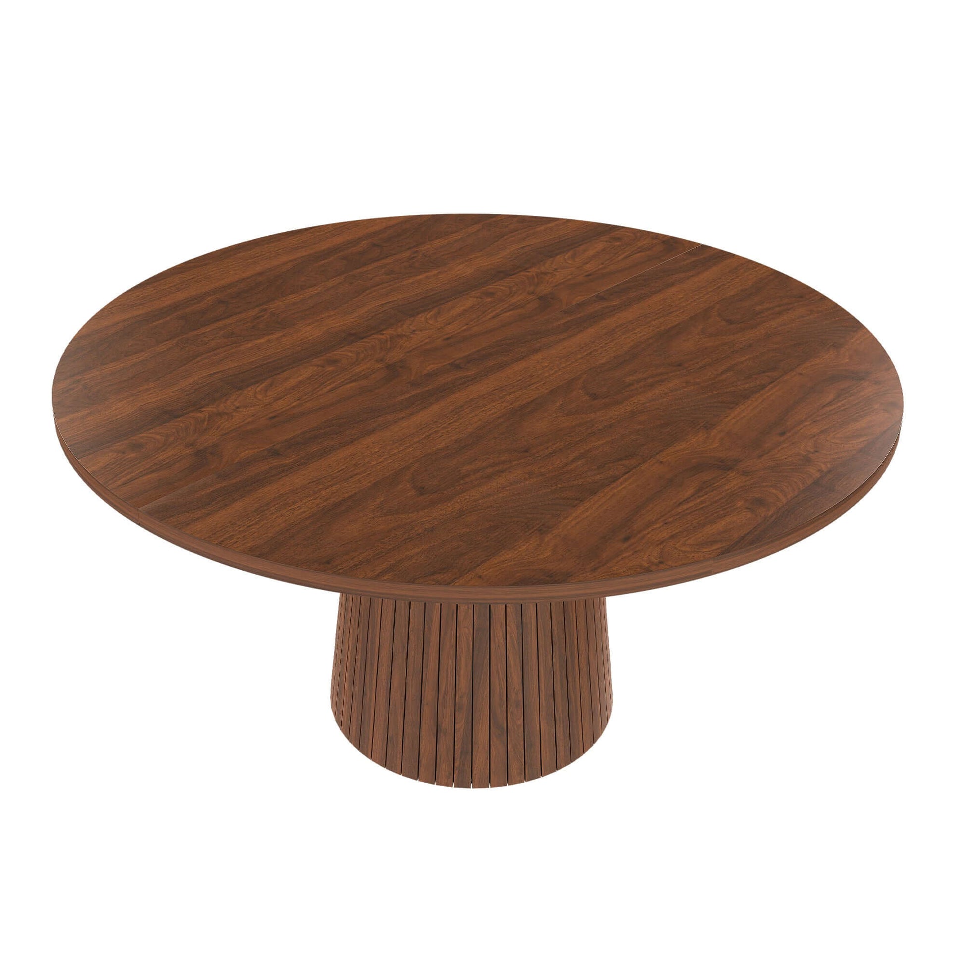 47-Inch Round Walnut Dining Table for 4 – Modern Farmhouse Kitchen Table with Wood Strip Base
