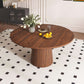 47-Inch Round Walnut Dining Table for 4 – Modern Farmhouse Kitchen Table with Wood Strip Base on a textured rug.