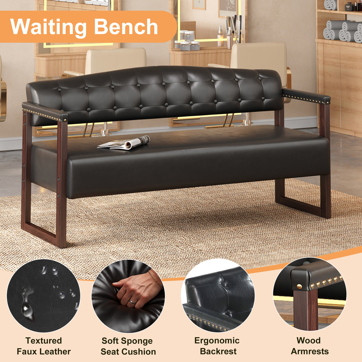 Ludlow Button-Tufted Faux Leather Bench Set