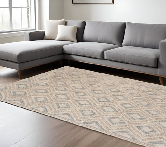 Tan Gray Diamond Lattice Modern Area Rug