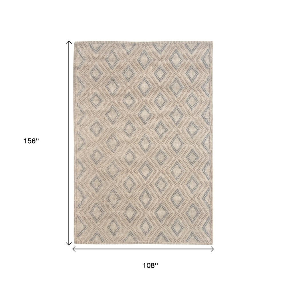 Tan Gray Diamond Lattice Modern Area Rug | 9' x 13'