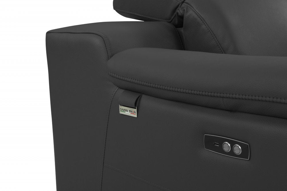 86" Italian Leather Power Reclining Sofa with USB Charging
