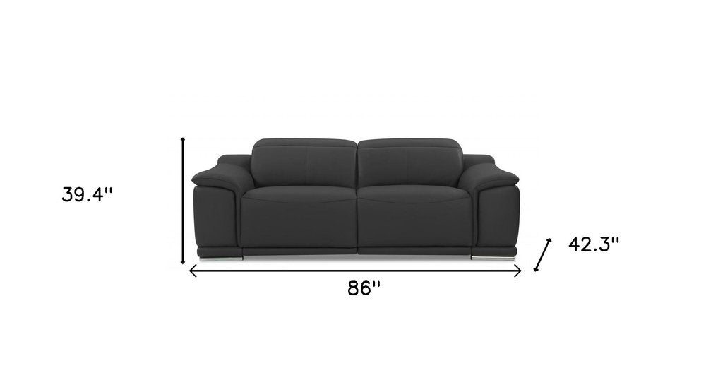 86" Italian Leather Power Reclining Sofa with USB Charging