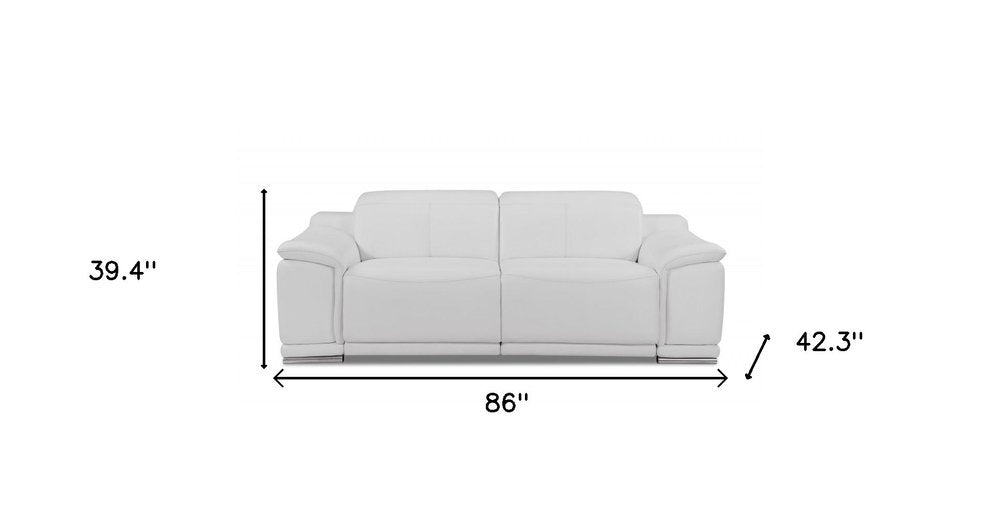 86" Italian Leather Power Reclining Sofa with USB Charging