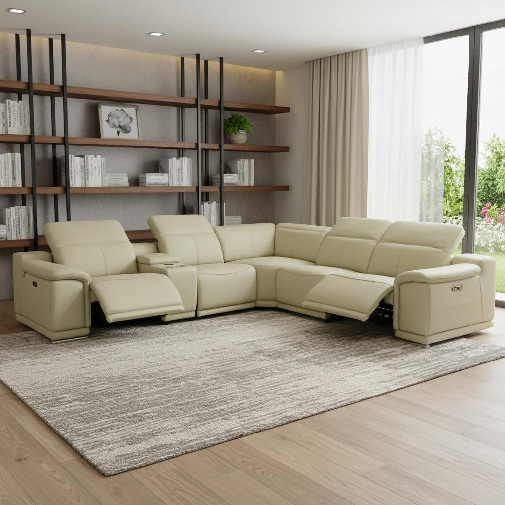 Italian Leather Power Reclining Corner Sectional Sofa